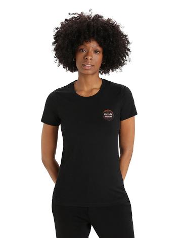 Black Icebreaker Merino Tech Lite II Short Sleeve Natural Alps Women's T Shirts | AU 1605VRWD